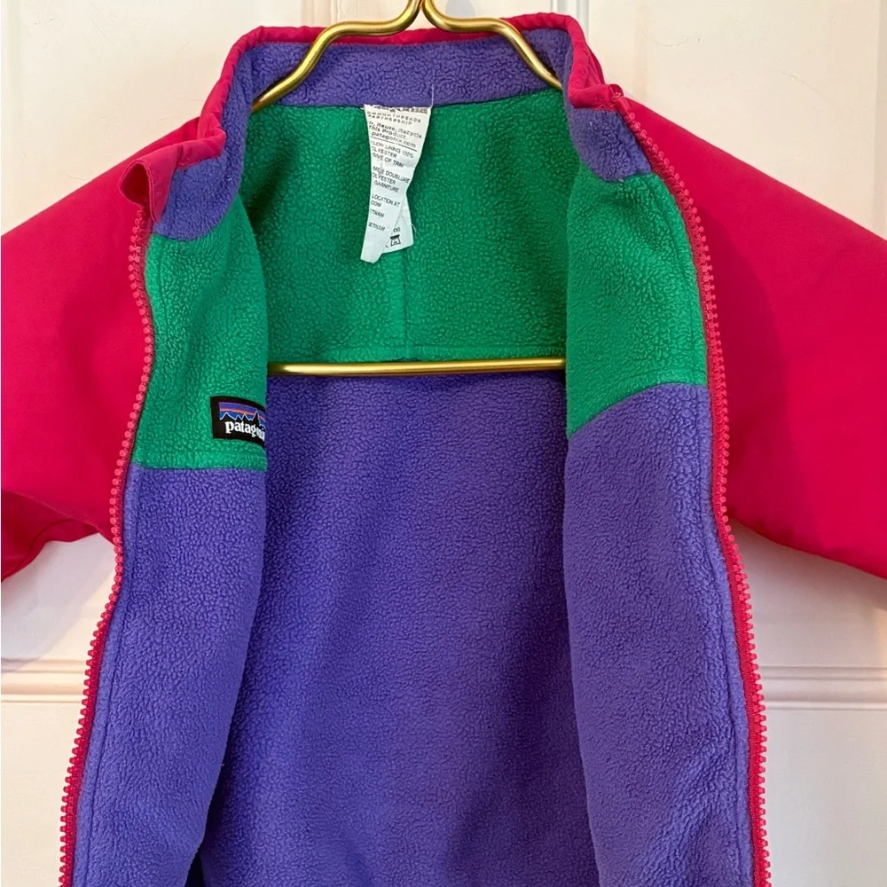 Patagonia Baby Reversible Fleece Jacket Red Purple Green Pink 6M Colorblock